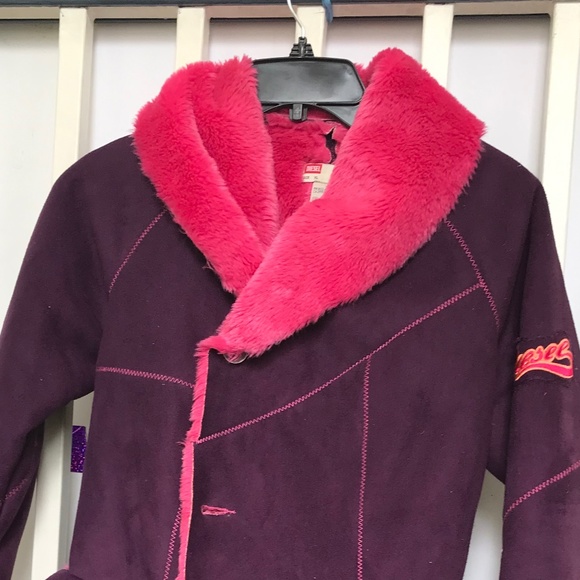 Diesel Y2K Purple Ultra-suede Coat w Hot Pink Faux Fur lining. EUC small - Picture 2 of 6